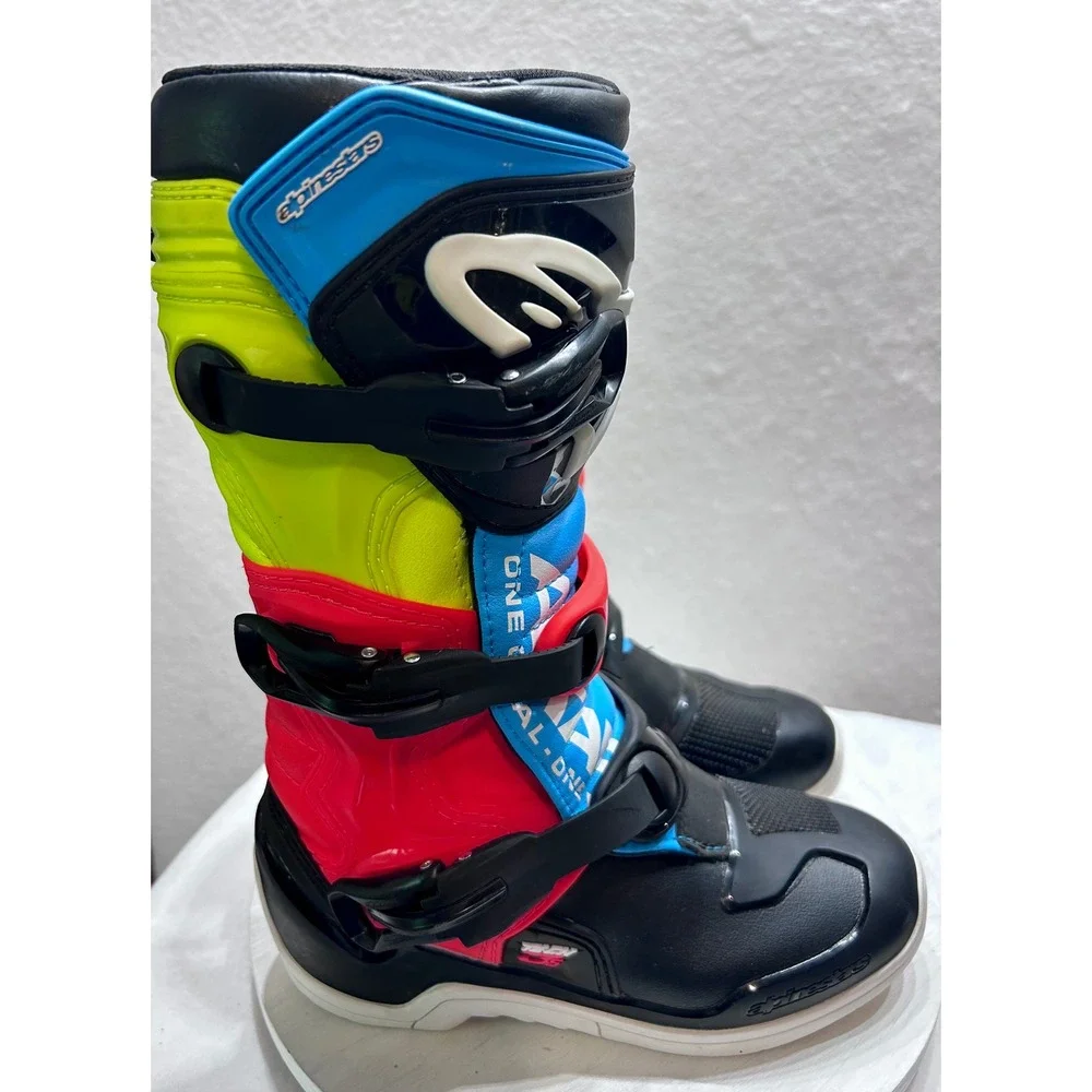 Alpinestars Tech 3s Youth Motocross Boots Black Cyan Fluo Yellow Size 4 US 37